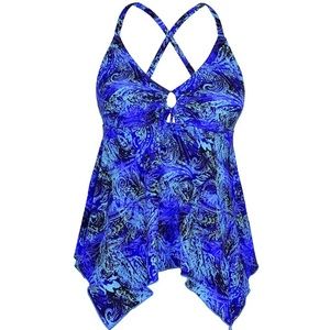 Firpearl Blue and Black Flowy Crossback Tankini
